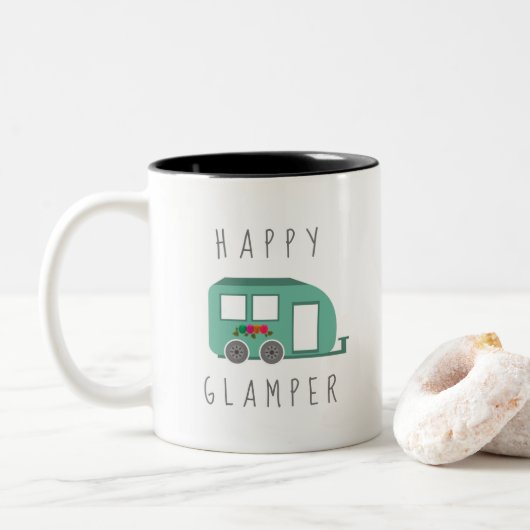 Tasse 2 Couleurs Happy Glamper RV Camping féminin (Avec donut)