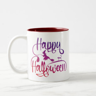 Tasse 2 Couleurs Happy Halloween dégradé volant sorcière chat
