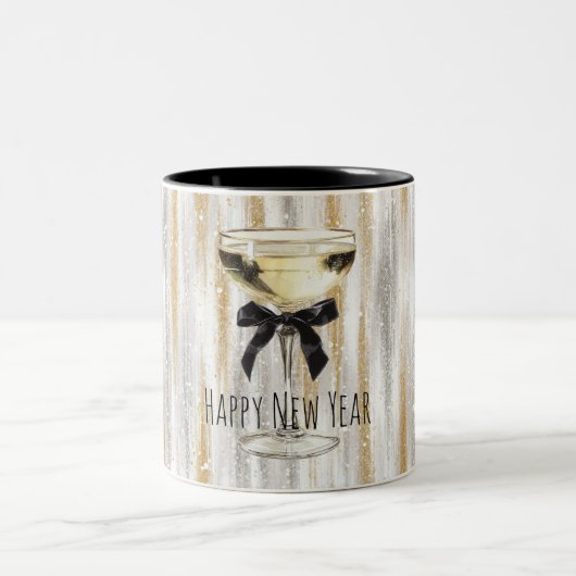 Tasse 2 Couleurs Happy New Year Black Bow Gold Silver Champagne (Centre)