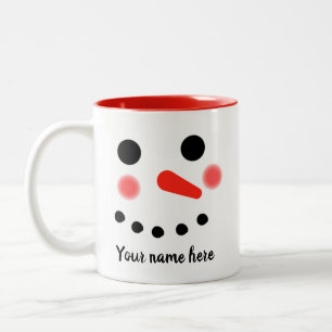Tasse 2 Couleurs Happy Snowman visage Nom personnalisé