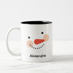 Tasse 2 Couleurs Happy Snowman visage Personnalisé Nom Fête