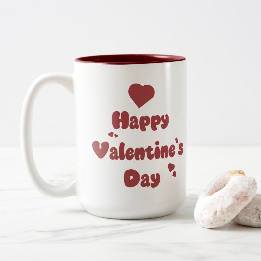 Tasse 2 Couleurs Happy Valentine's Day Hearts Cute (Avec donut)