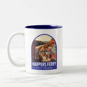 Tasse 2 Couleurs Harpers Ferry Virginie-Occidentale Voyage Art Vint