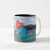 Tasse 2 Couleurs Hawaii Hibiscus Fleurs et tortues (Devant droit)