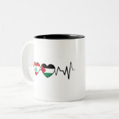 Tasse 2 Couleurs Heartbeat Lebanon Palestine Unity drapeaux. (Devant gauche)