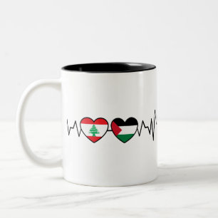 Tasse 2 Couleurs Heartbeat Lebanon Palestine Unity drapeaux.