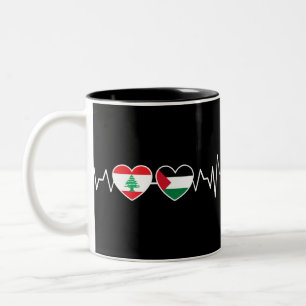 Tasse 2 Couleurs Heartbeat Lebanon Palestine Unity drapeaux.