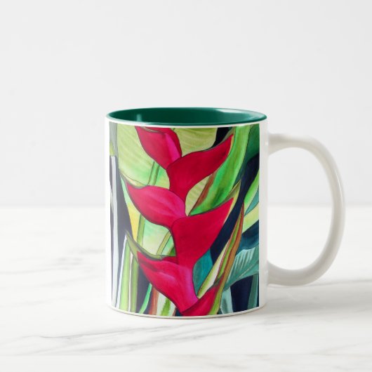 Tasse 2 Couleurs Heliconia Lobster Claw fleur d'aquarelle tropicale (Droit)