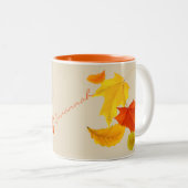 Tasse 2 Couleurs Hello Fall Typographie moderne et Feuille (Devant droit)