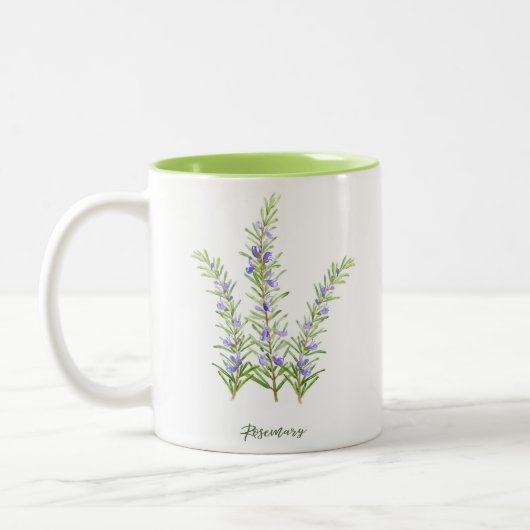 Tasse 2 Couleurs Herbe de romarin à fleurs d'aquarelle (Gauche)