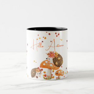 Tasse 2 Couleurs Hérisson Bonjour Automne Feuilles Automne