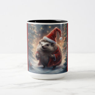 Tasse 2 Couleurs Hérisson Père Noël fantaisiste dans un lot d'arbre
