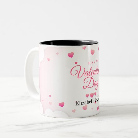 Tasse 2 Couleurs Heureuse Sainte-Valentin de Coeurs roses (Devant gauche)