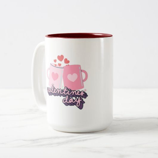 Tasse 2 Couleurs Heureuse Sainte-Valentin rose (Devant gauche)