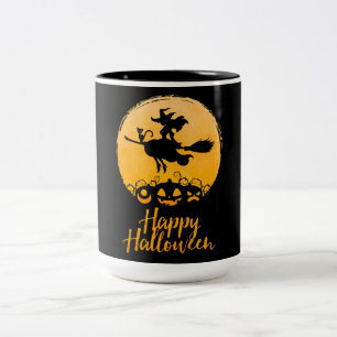 Tasse 2 Couleurs Heureuse sorcière volante Halloween