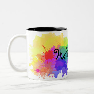 Tasse 2 Couleurs Heureux arrière - plan Holi. Hindouisme, peinture.