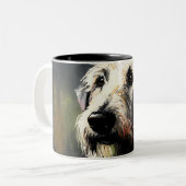 Tasse 2 Couleurs Heureux Wolfhound irlandais (Devant gauche)