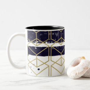 Tasse 2 Couleurs Hexagone Moderne Bleu Nuit Or Géométrique Glamour