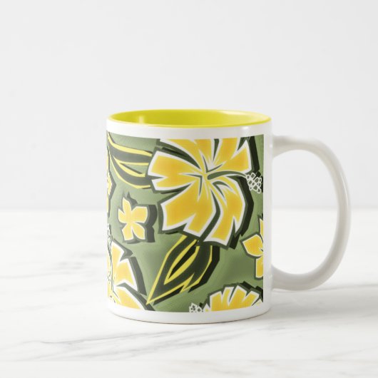 Tasse 2 Couleurs Hibiscus de bois Hawaiian Tropical Print (Droit)