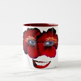 Tasse 2 Couleurs Hibiscus face avec sourire - rouge et noir