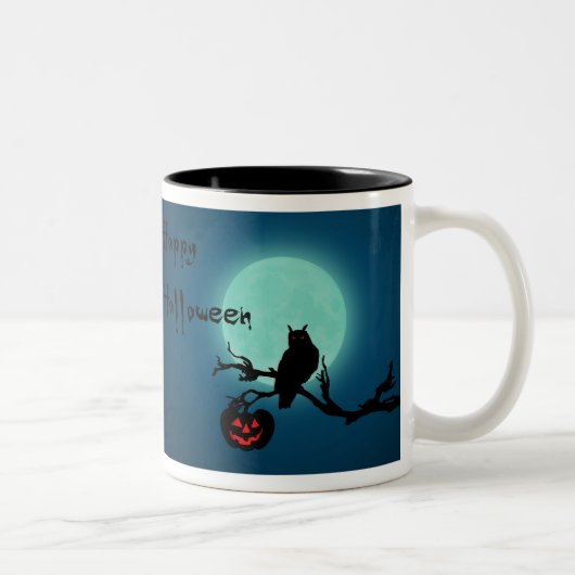Tasse 2 Couleurs Hibou de citrouille de nuit de Halloween (Droit)