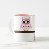 Tasse 2 Couleurs Hibou mignon de rose de bande dessinée (Devant gauche)