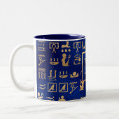 Tasse 2 Couleurs Hiéroglyphes d'Égypte or sur Blue Intial (Gauche)