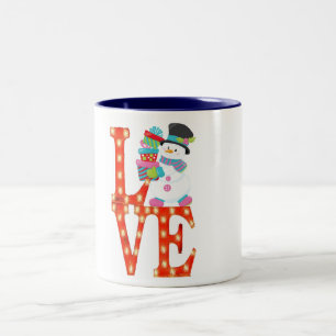 Tasse 2 Couleurs hipster snowman présente amour joyeux noël