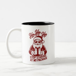 Tasse 2 Couleurs Ho Ho Ho Arrêtez de regarder mon paquet Snarky Xma