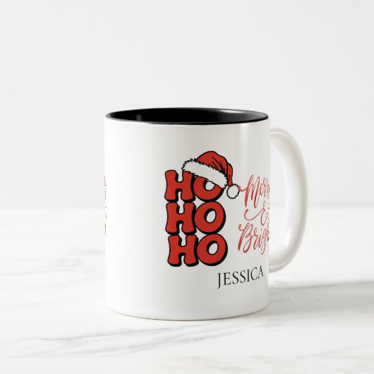 Tasse 2 Couleurs Ho Ho Ho moderne Joyeux Noël brillant (Devant droit)