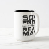 Tasse 2 Couleurs HOMME de haute testostérone LIBRE de SOJA VRAI, (Devant droit)