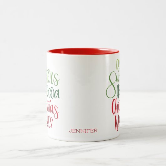 Tasse 2 Couleurs Hot Chocolate Christmas Red Green Whimsy Text (Centre)