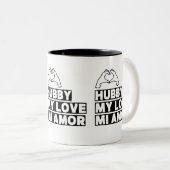 Tasse 2 Couleurs Hubby Modern Honeymoon White Script Black (Devant droit)