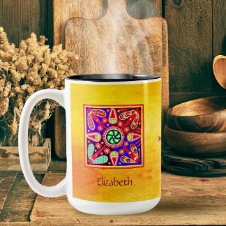 Tasse 2 Couleurs Huichol Mexicaine Art Bohème Coloré