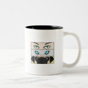Tasse 2 Couleurs Humain, chat et chien vous regardant