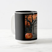 Tasse 2 Couleurs Humour de pierre gravée d'Halloween "Ben Aiken" (Devant gauche)