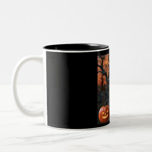 Tasse 2 Couleurs Humour de pierre gravée d'Halloween "Dawn Under" (Gauche)