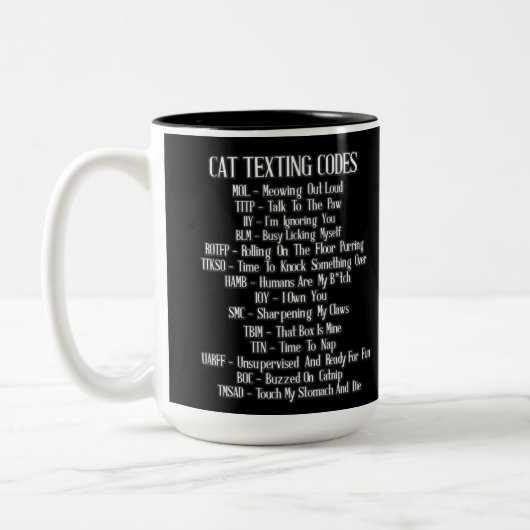 Tasse 2 Couleurs Humour des codes textos de chats (Gauche)