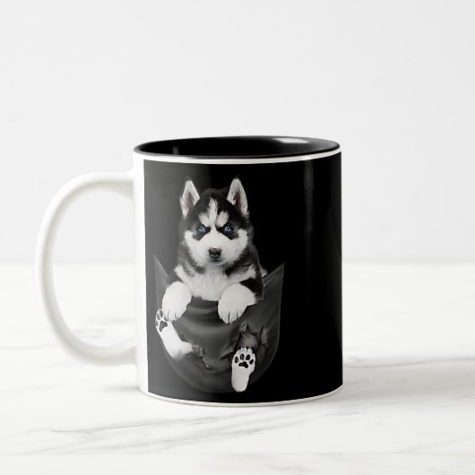 Tasse 2 Couleurs Husky Sibérien Dans Pocket Puppy (Gauche)