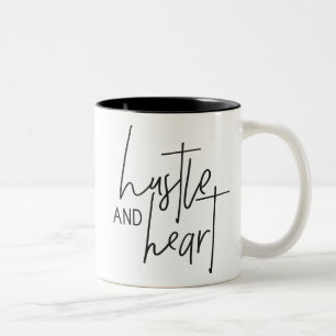 Tasse 2 Couleurs HUSTLE AND HEART moderne chic main lettré noir