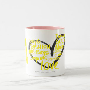 Tasse 2 Couleurs I jaune de graffiti de coeur
