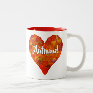 Tasse 2 Couleurs I Love Autumn, Bold—Red Aspen Leaf Heart 1