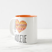 Tasse 2 Couleurs I Love Ukulele Orange Mandala Heart (Devant gauche)
