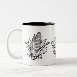 Tasse 2 Couleurs Icône d'épi de maïs noir et blanc avec feuilles
