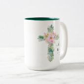 Tasse 2 Couleurs Il est ressuscité Verdure Aquarelle Croix Pâques M (Devant droit)