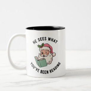 Tasse 2 Couleurs Il voit ce que vous avez lu Livre de Noël livresqu