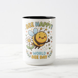Tasse 2 Couleurs Illustration adorable "Bee Happy!" pour la Journée