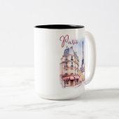 Tasse 2 Couleurs Illustration aquarelle de la Tour Eiffel de Paris (Devant droit)