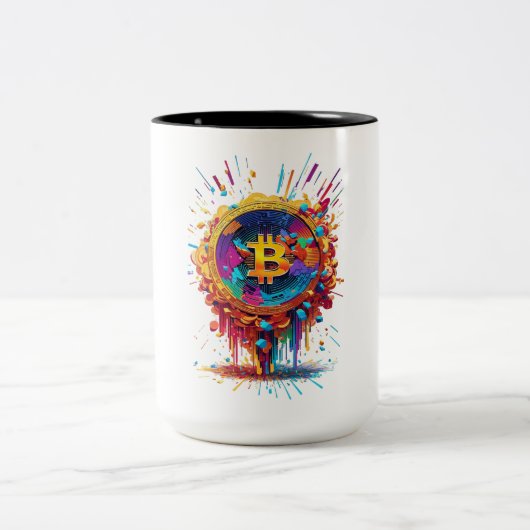 Tasse 2 Couleurs Illustration Bitcoin (Centre)