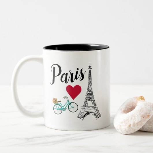 Tasse 2 Couleurs Illustration d'amour de la Tour Eiffel (Avec donut)